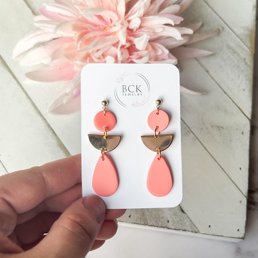 NEW polymer clay earrings HANDMADE by BCKjewelry bright coral statement earrings